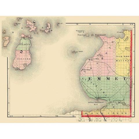 Emmet Michigan - Walling 1873 Black Modern Wood Framed Art Print with Double Matting by Walling