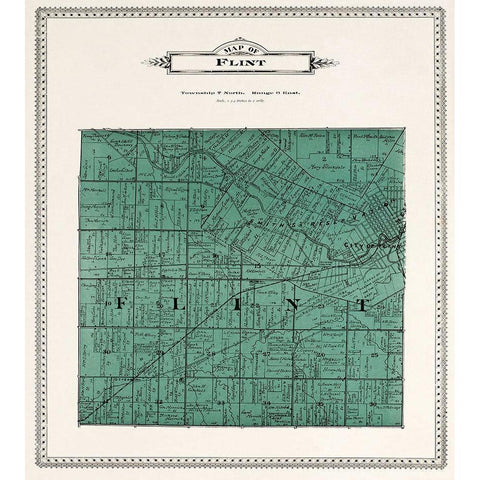 Flint Michigan Landowner - Day 1899 Gold Ornate Wood Framed Art Print with Double Matting by Day