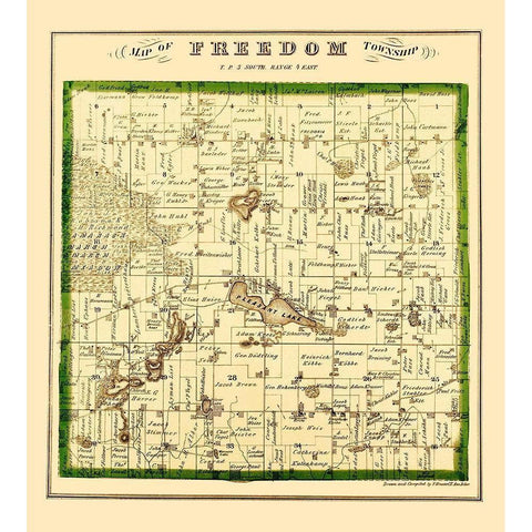 Freedom Michigan Landowner - Krause 1874 Gold Ornate Wood Framed Art Print with Double Matting by Krause