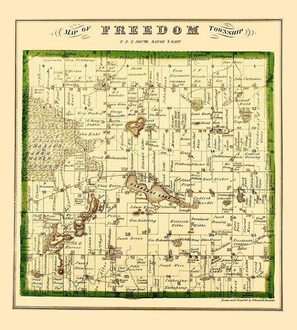 Freedom Michigan Landowner - Krause 1874 Black Ornate Wood Framed Art Print with Double Matting by Krause