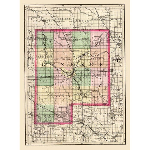 Genesee Michigan - Walling 1873 White Modern Wood Framed Art Print by Walling