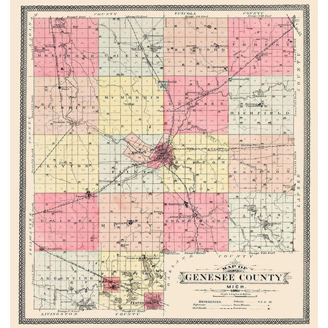 Genesee Michigan - Day 1899 Gold Ornate Wood Framed Art Print with Double Matting by Day