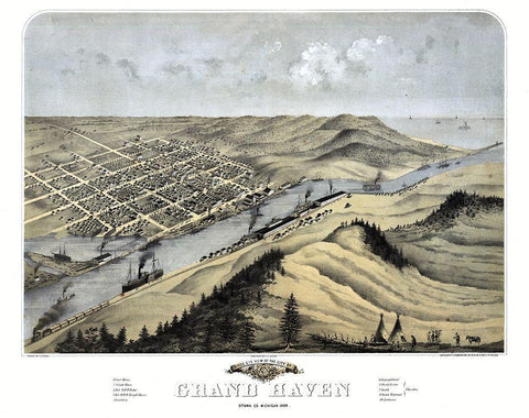 Grand Haven Michigan - Ruger 1868  Black Ornate Wood Framed Art Print with Double Matting by Ruger