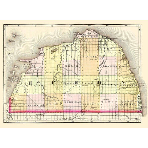 Huron Michigan - Walling 1873 Black Modern Wood Framed Art Print by Walling