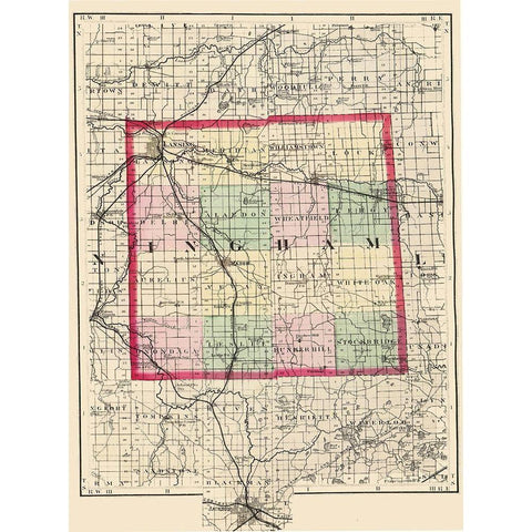 Ingham Michigan - Walling 1873 Black Modern Wood Framed Art Print with Double Matting by Walling