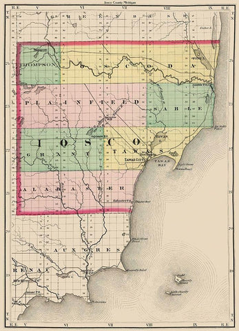 Iosco Michigan - Walling 1873 Black Ornate Wood Framed Art Print with Double Matting by Walling