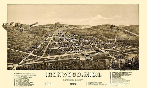 Ironwood Michigan - Beck 1886 Black Ornate Wood Framed Art Print with Double Matting by Beck