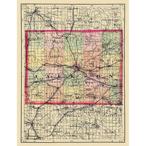 Jackson Michigan - Walling 1873 Gold Ornate Wood Framed Art Print with Double Matting by Walling