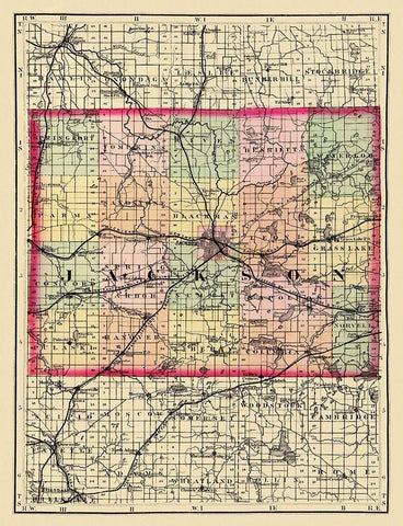 Jackson Michigan - Walling 1873 White Modern Wood Framed Art Print with Double Matting by Walling