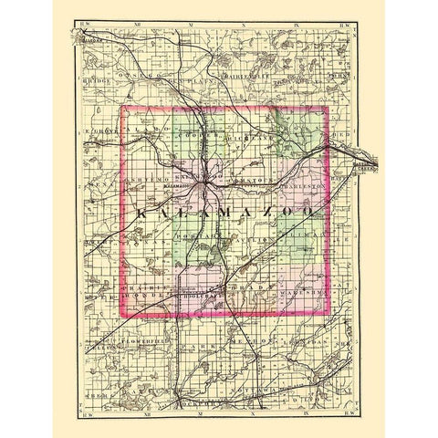 Kalamazoo Michigan - Walling 1873 White Modern Wood Framed Art Print by Walling