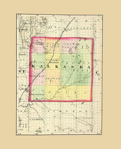 Kalkaska Michigan - Walling 1873 Black Ornate Wood Framed Art Print with Double Matting by Walling