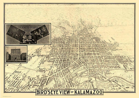 Kalamazoo Michigan - Benford 1908  Black Ornate Wood Framed Art Print with Double Matting by Benford