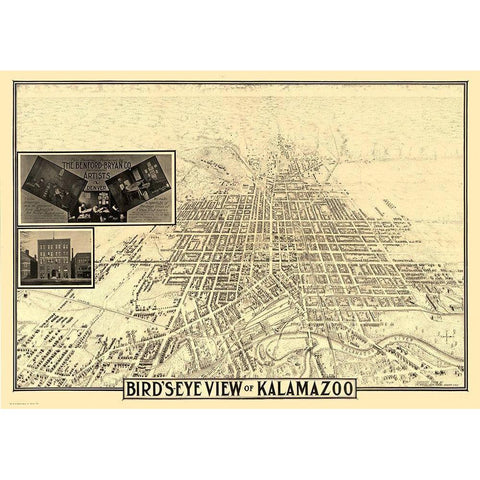 Kalamazoo Michigan - Benford 1908  Gold Ornate Wood Framed Art Print with Double Matting by Benford