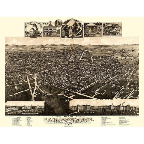 Kalamazoo Michigan - Wellge 1883  White Modern Wood Framed Art Print by Wellge