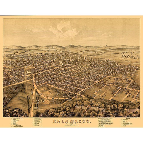 Kalamazoo Michigan - Stoner 1874  Gold Ornate Wood Framed Art Print with Double Matting by Stoner