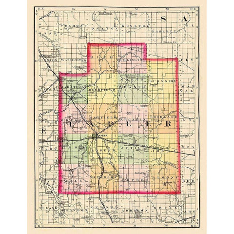 Lapeer Michigan - Walling 1873 White Modern Wood Framed Art Print by Walling
