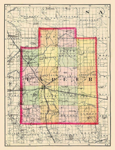Lapeer Michigan - Walling 1873 White Modern Wood Framed Art Print with Double Matting by Walling