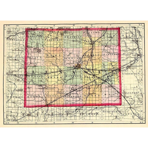 Lenawee Michigan - Walling 1873 Black Modern Wood Framed Art Print with Double Matting by Walling