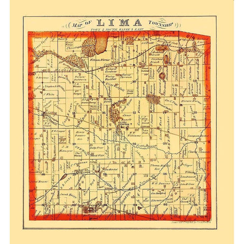 Lima Michigan Landowner - Everts 1874 White Modern Wood Framed Art Print by Everts