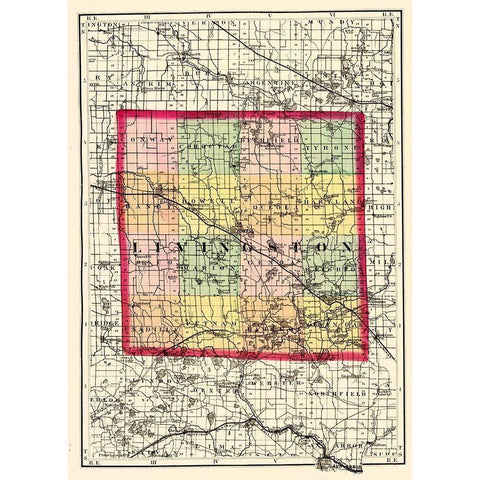 Livingston Michigan - Walling 1873 Black Modern Wood Framed Art Print with Double Matting by Walling