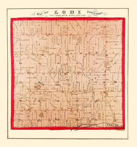 Lodi Michigan Landowner - Dewling 1874 Black Ornate Wood Framed Art Print with Double Matting by Dewling