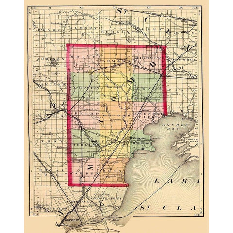 Macomb Michigan - Walling 1873 Gold Ornate Wood Framed Art Print with Double Matting by Walling