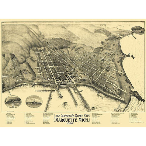 Marquette Michigan - 1897 Black Modern Wood Framed Art Print by Unknown