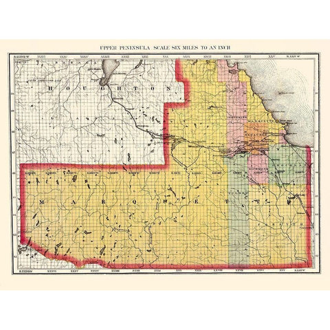 Marquette Michigan - Walling 1873 Black Modern Wood Framed Art Print with Double Matting by Walling