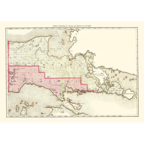 Mackinac Michigan - Walling 1873 Gold Ornate Wood Framed Art Print with Double Matting by Walling