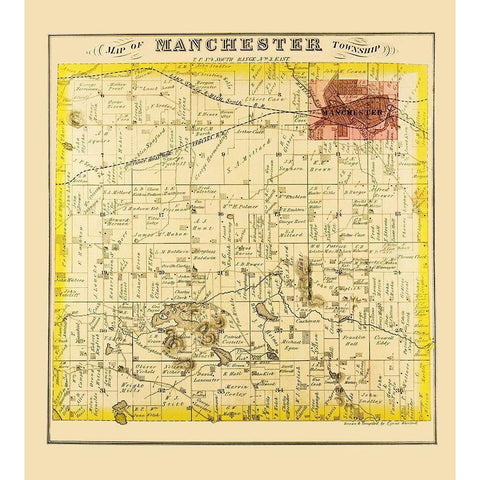 Manchester Michigan Landowner - Everts 1874 White Modern Wood Framed Art Print by Everts