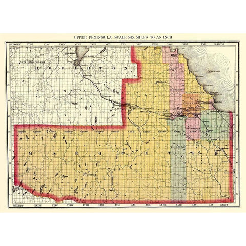 Marquette Michigan - Walling 1873 Black Modern Wood Framed Art Print by Walling