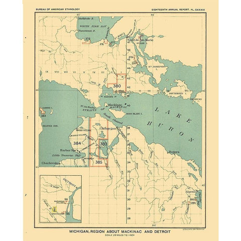 Michigan - Mackinac Detroit - Hoen 1896 White Modern Wood Framed Art Print by Hoen
