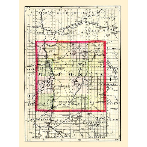 Mecosta Michigan - Walling 1873 Black Modern Wood Framed Art Print by Walling