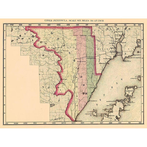 Menominee Michigan - Walling 1873 Black Modern Wood Framed Art Print by Walling