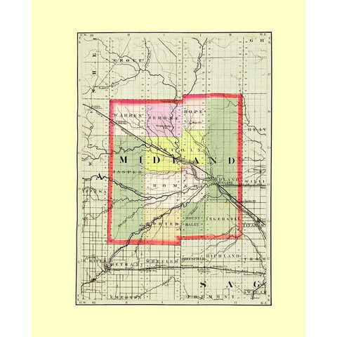 Midland Michigan - Walling 1873 Gold Ornate Wood Framed Art Print with Double Matting by Walling