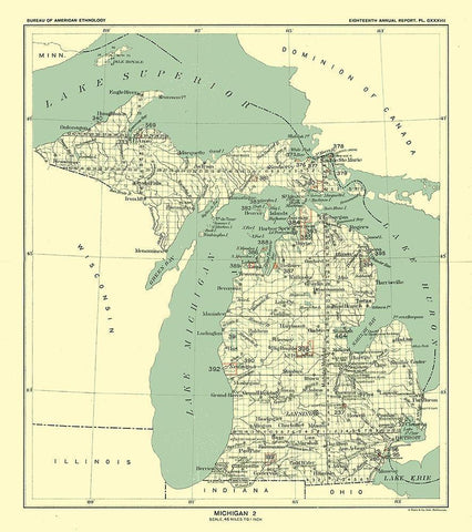 Michigan - Hoen 1896 Black Ornate Wood Framed Art Print with Double Matting by Hoen