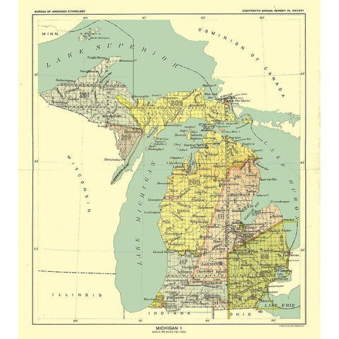 Michigan - Hoen 1896 Black Modern Wood Framed Art Print by Hoen
