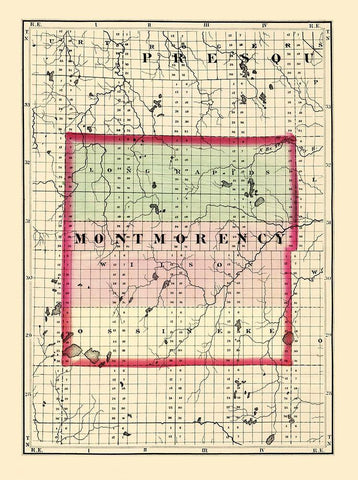 Montmorency Michigan - Walling 1873 White Modern Wood Framed Art Print with Double Matting by Walling