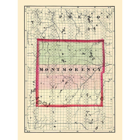 Montmorency Michigan - Walling 1873 Black Modern Wood Framed Art Print by Walling