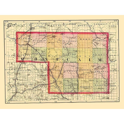 Montcalm Michigan - Walling 1873 Black Modern Wood Framed Art Print by Walling