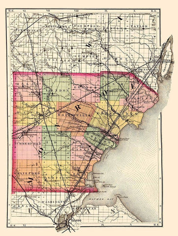 Monroe Michigan - Walling 1873 Black Ornate Wood Framed Art Print with Double Matting by Walling