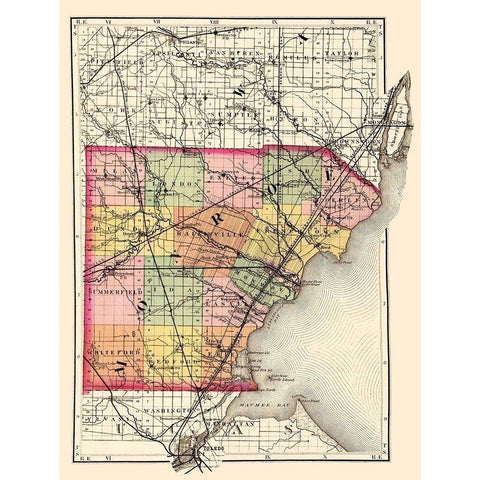 Monroe Michigan - Walling 1873 Black Modern Wood Framed Art Print by Walling