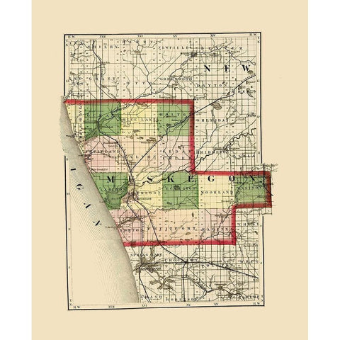 Muskegon Michigan - Walling 1873 Black Modern Wood Framed Art Print with Double Matting by Walling