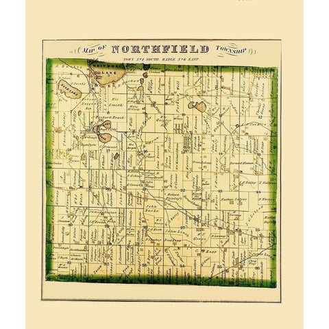 Northfield Michigan Landowner - Everts 1874 Black Modern Wood Framed Art Print with Double Matting by Everts