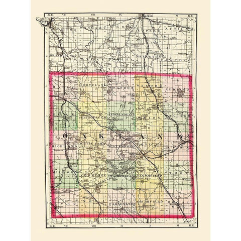 Oakland Michigan - Walling 1873 White Modern Wood Framed Art Print by Walling