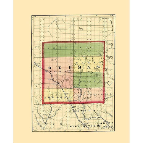 Ogemaw Michigan - Walling 1873 Gold Ornate Wood Framed Art Print with Double Matting by Walling