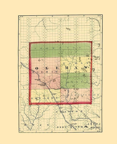 Ogemaw Michigan - Walling 1873 Black Ornate Wood Framed Art Print with Double Matting by Walling