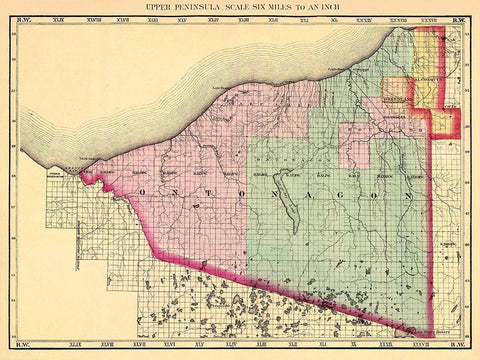 Ontonagon Michigan - Walling 1873 Black Ornate Wood Framed Art Print with Double Matting by Walling