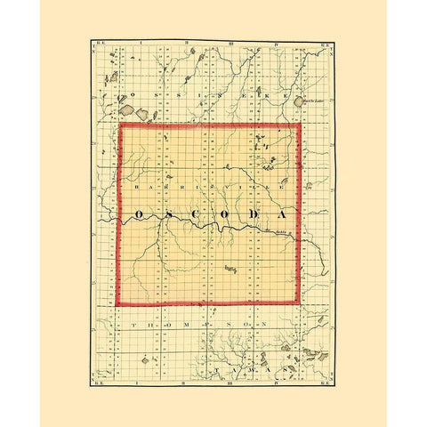 Oscoda Michigan - Walling 1873 Gold Ornate Wood Framed Art Print with Double Matting by Walling