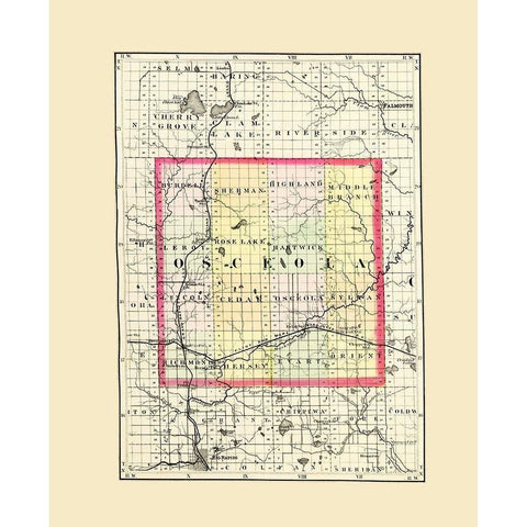 Osceola Michigan - Walling 1873 Black Modern Wood Framed Art Print by Walling